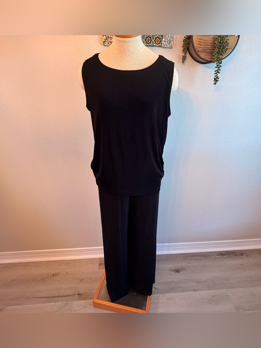Chico's Travelers 2-Piece Pant Set Black Size 3 XL Wrinkle Free Tank Wide Leg